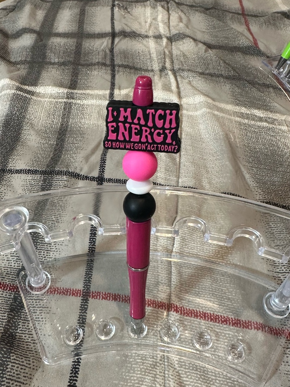 Pink 'I Match Energy' Decorative Pen with Bead Accents
